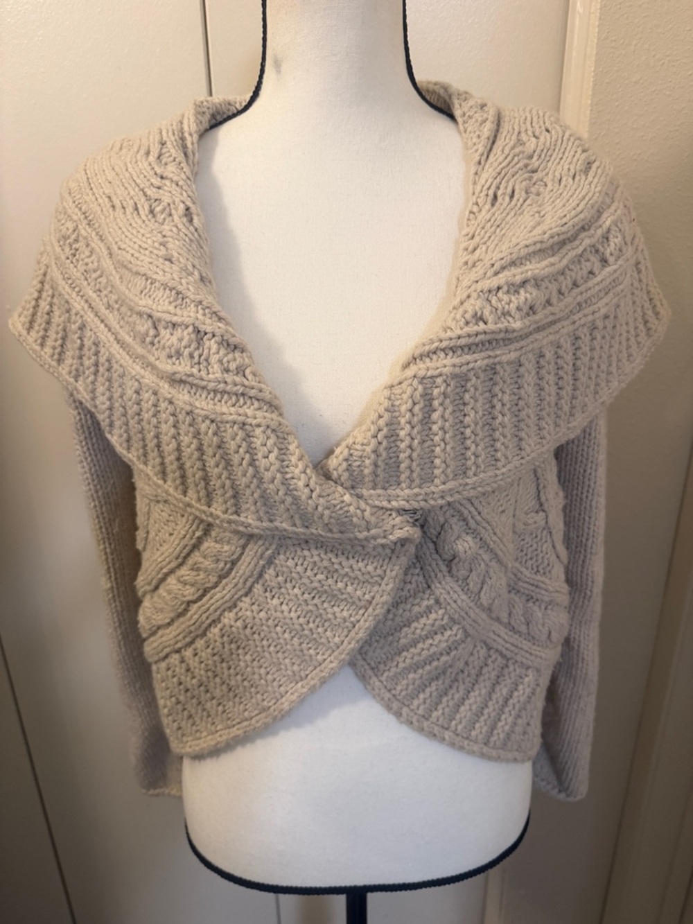 Unique Apt. 9 Taupe Cable Knit Cardigan with Shawl Collar